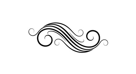 Fototapeta premium Simple Black Curled Swirl Line Ornament on Isolated White Background