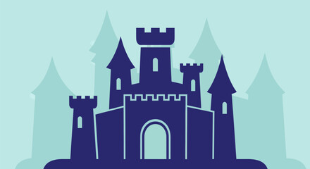 Obraz premium Blue castle illustration on green background