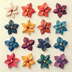 Obraz premium Colorful Paper Flowers Arranged on a Light Background