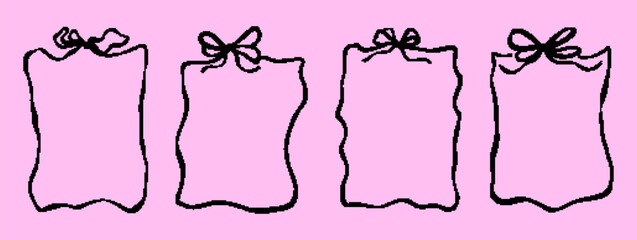 Pixel Art Bow Frames Set,  Cute Minimalist Coquette Style Digital Stationery Templates, Simple Hand-Drawn