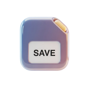 Modern 3D save button icon with pastel gradient and white background, displayed on transparent background. on transparent background