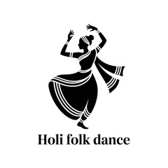 A graceful silhouette of a woman performing a traditional indian holi folk dance Vector, illustration
