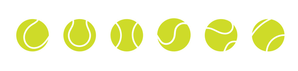 Tennis ball icon set in green color. Simple sport symbols with different line patterns. Flat vector illustration isolated on white background.