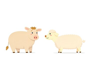 Obraz premium Friendly Farm Animals: Pig and Sheep Illustration