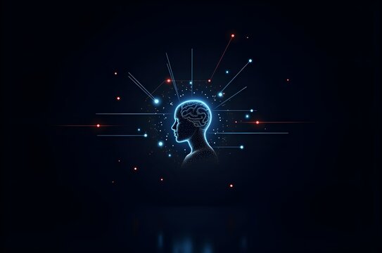 Human Head Silhouette with Brain and Glowing Connections