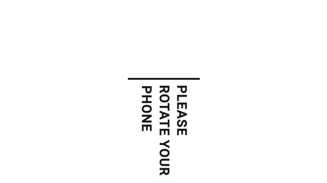 Minimal animation of a smartphone icon with &ldquo;Please rotate your phone&rdquo; text on white background. Ideal for mobile apps, games, UI warnings, video players.