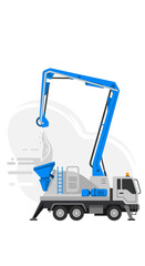 Obraz premium Heavy Duty Concrete Pump Truck Working On Construction Site Vector Illustration