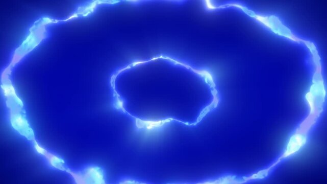 Glowing blue energy ring forming an abstract circular shape on deep blue background