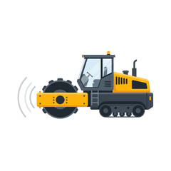 Heavy Duty Vibratory Road Roller Engineering Equipment Isolated White Background Vector