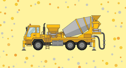 Heavy Duty Yellow Concrete Mixer Truck Building Industry Illustration Design
