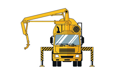 Heavy Duty Yellow Concrete Pump Truck Working At Construction Site Illustration Vector Art