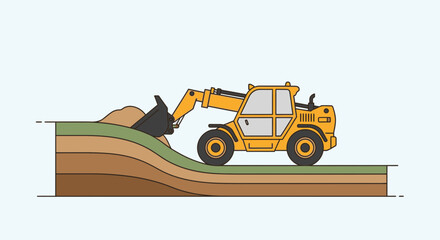 Heavy Equipment Excavator Digging Earth Layers Construction Site Illustration Vector Art