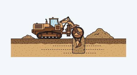 Heavy Equipment Excavating Trench Soil For Infrastructure Development