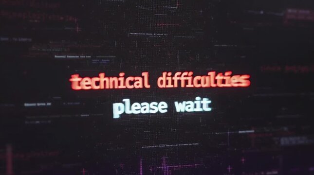A computer panel displaying a notification about technical difficulties along with a waiting instruction