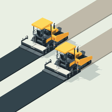 Heavy Road Pavers Laying New Asphalt Surface Infrastructure Development Progress