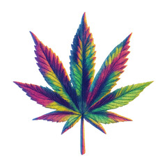 Obraz premium PNG Vibrant rainbow cannabis leaf illustration.