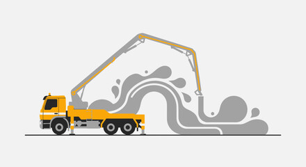 Naklejka premium Industrial Concrete Pump Truck Vector Illustration Pouring Material For Building Foundation