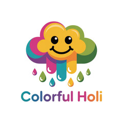 A cheerful and vibrant cloud raining down colors, celebrating the spirit of holi festival Vector, illustration