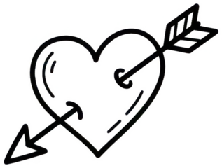 Valentine Simple black outline drawing of heart pierced through by cupid arrow sketch