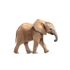 Obraz premium Cute Baby Elephant Walking Gracefully on a White Background for Animal Lovers and Nature Enthusiasts