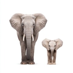 Obraz premium Majestic Adult Elephant and Playful Young Calf Standing Together in Light Background