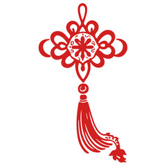 Traditional chinese decorative knot ornament isolated on transparent background for festival and celebration design - Vector PNG