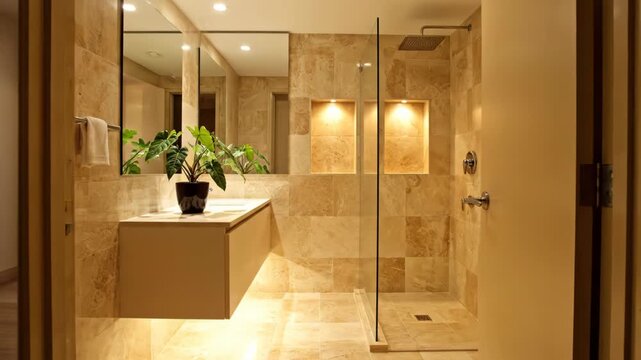 Modern bathroom remodel featuring elegant marble and clean white tiles. Luxurious shower and vanity create a spa-like retreat.