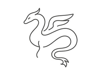Legendary Creatures Icons. Line style icons of Legendary Figures: smooth serpentine line, subtle horn tip, flowing tail, gentle