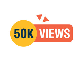 Social Media Views Counter Icon with 50K Views, Orange and Yellow Graphic Badge