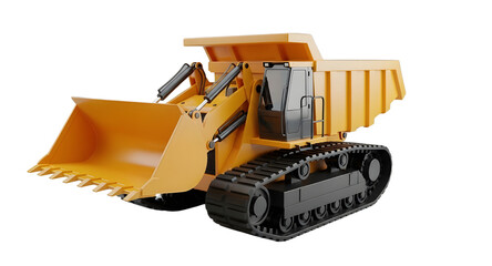 Isometric illustration of a tracked bulldozer with a front blade. Suitable for construction, mining, and earthmoving concept designs