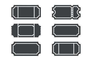 Black and White Ticket Icons Set for Events and Attractions