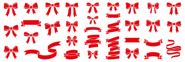 Collection of decorative gift bows and red holiday ribbons