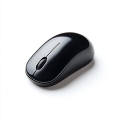 Black Wireless Computer Mouse on a White Background for Office and Home Use with Ergonomic Design