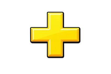 Obraz premium Yellow glossy 3d plus sign symbol, adding inclusion, positive concept on transparent background