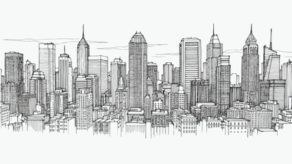 Fototapeta premium Modern metropolis city skyline panorama sketch