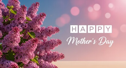 Happy mother's day greeting with beautiful pink flowers and bokeh background
