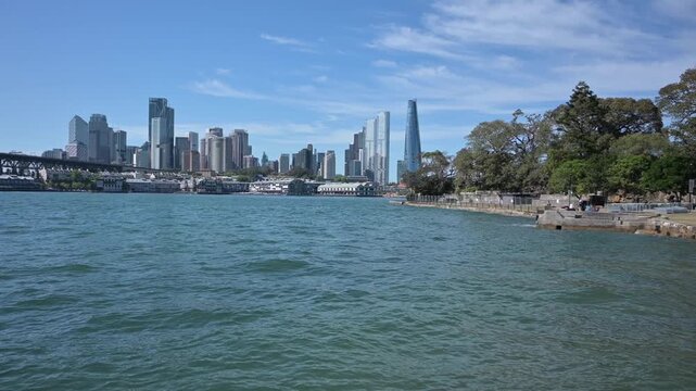 Landscape view of Sydney downtown skyline and Sydney Harbour Bridge.The Sydney Harbour Bridge is the world&rsquo;s largest steel arch bridge at:1149 meters long (23 swimming pools) 52,800 tonnes (9,600 Asia