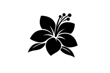 Obraz premium Black hibiscus flower icon, tropical floral silhouette for design elements and graphic user interface