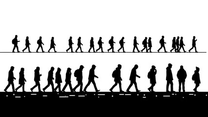 Silhouettes of People Walking in Different Directions.