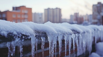 A brick wall covered in ice