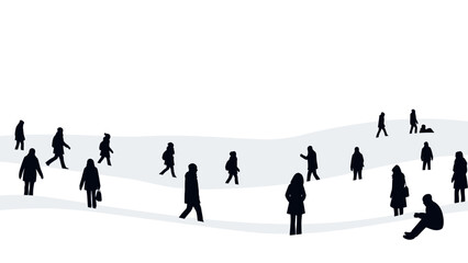 Silhouetted People Walking in Snowy Landscape.