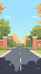 A street with a gate and a road