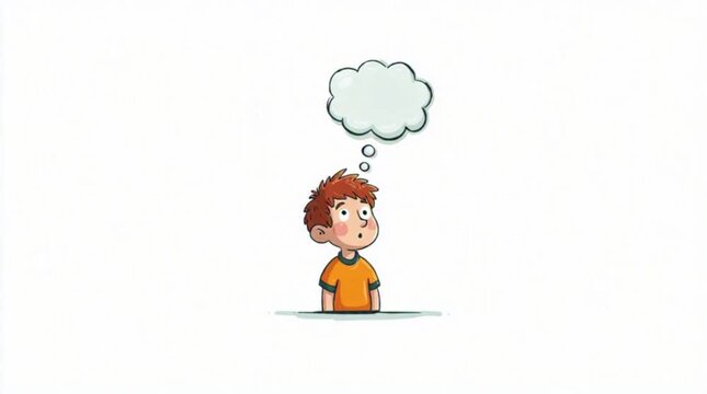 Cute Cartoon Boy with Red Hair Thinking - Animated Idea Concept with Thought Bubble