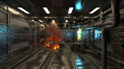 宇宙船通路　3DCGレンダリング