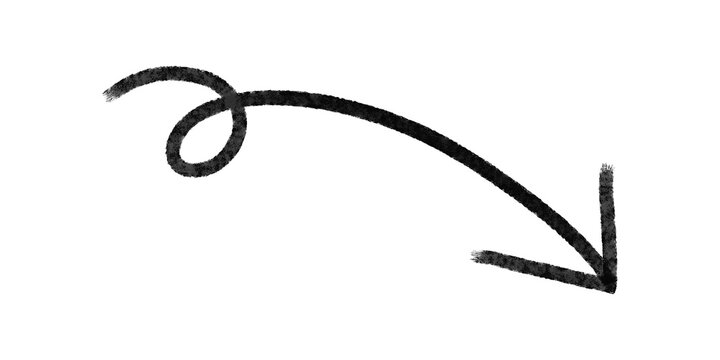 Hand-drawn black arrow with a grunge brushstroke texture.