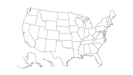 Three dimensional map illustration of the United States of America with country outline and geographic shape