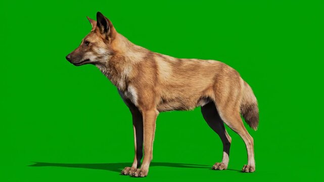 African Wild Dog Standing on Green Screen Background.