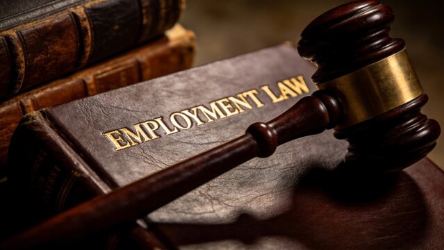 Judge's gavel on employment law book with legal texts