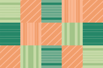 Colorful Geometric Pattern with Green and Orange Stripes and Squares