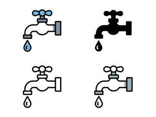 Water Faucet Icons in Various Styles and Colors for Design and Illustration Needs